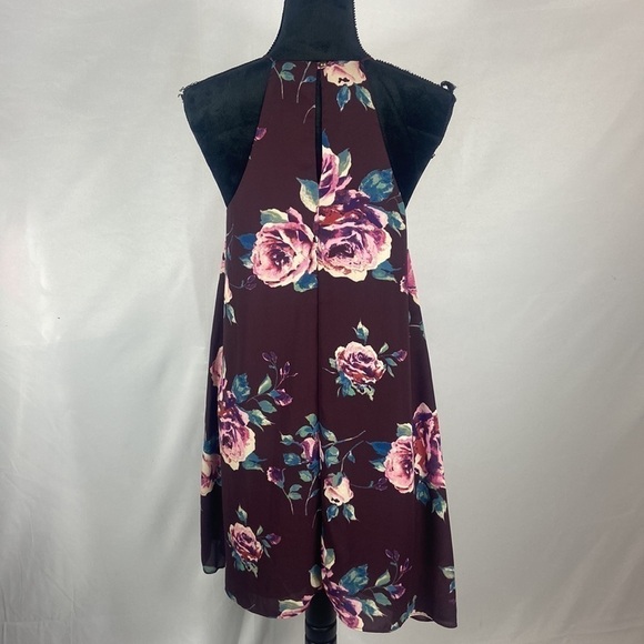 Everly Purple Floral Halter Fully Lined Flowy Sheer Dress - Picture 2 of 10